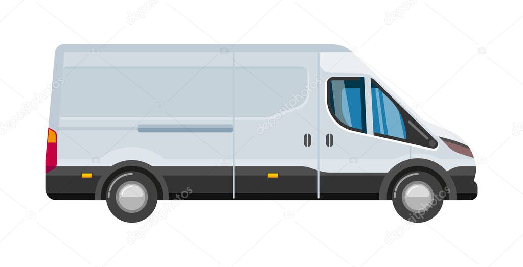 white minibus. commercial vehicle passenger van tour vector automobile in cartoon style isolated