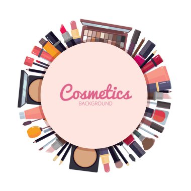 kadın kozmetik. Makyaj güzellik aksesuarları Bronzlaştırıcı likit ruj oje maskara makyaj kalem kirpik fırçalar Vakfı vektör toz