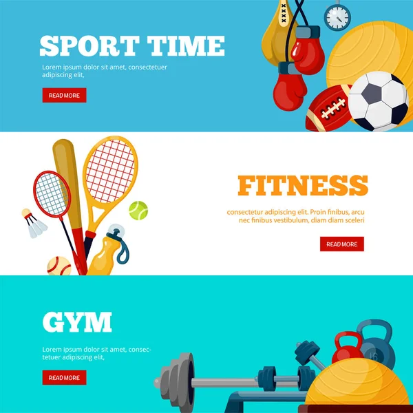 Αθλητικό χρόνο επίπεδη banner web πρότυπα διανύσματος — Διανυσματικό Αρχείο