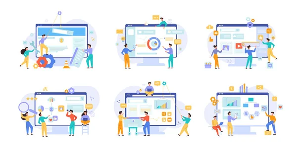 Conjunto de ilustrações vetoriais de desempenho e análise de negócios do site —  Vetores de Stock