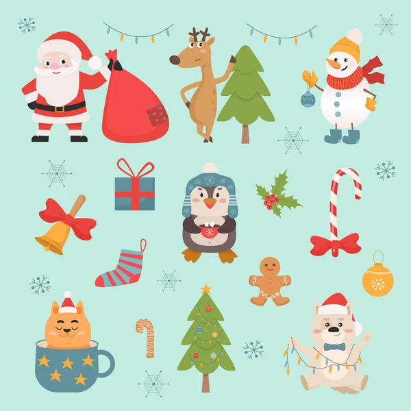 Neujahrsfest Symbole und Tiere Vektor Illustrationen gesetzt — Stockvektor