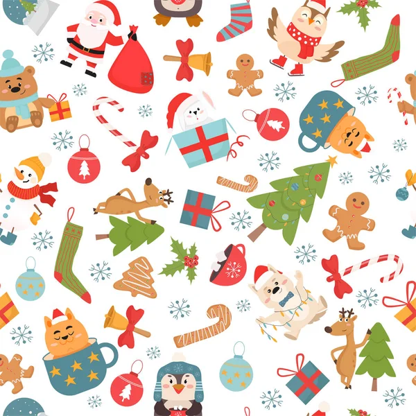 Winter holidays celebration symbols vector seamless pattern — ストックベクタ