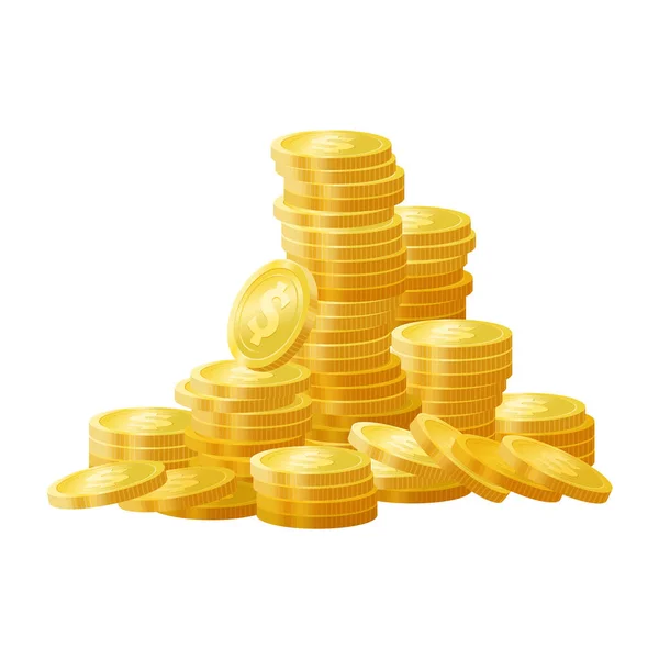 Zlaté lesklé mince hromada, stack vektorové ilustrace — Stockový vektor