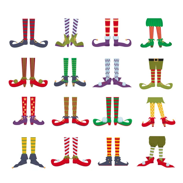 Elf pies planos de dibujos animados ilustraciones de vectores de colores — Vector de stock