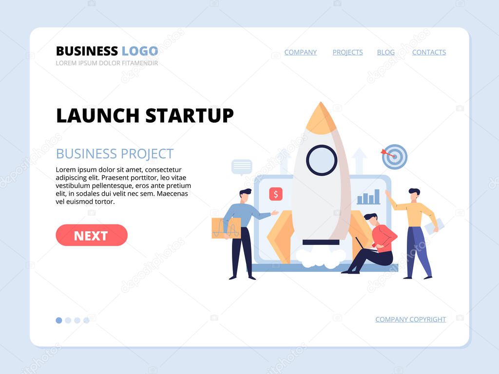 Launch startup website landing page vector template