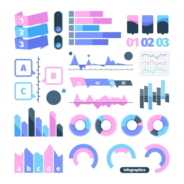 Infographics set element. Symbol infographic pie graphic report letter icon wave diagram dashed business graph digital oscillation waves web presentation modern statistics. Vector color flat style. — Stock Vector
