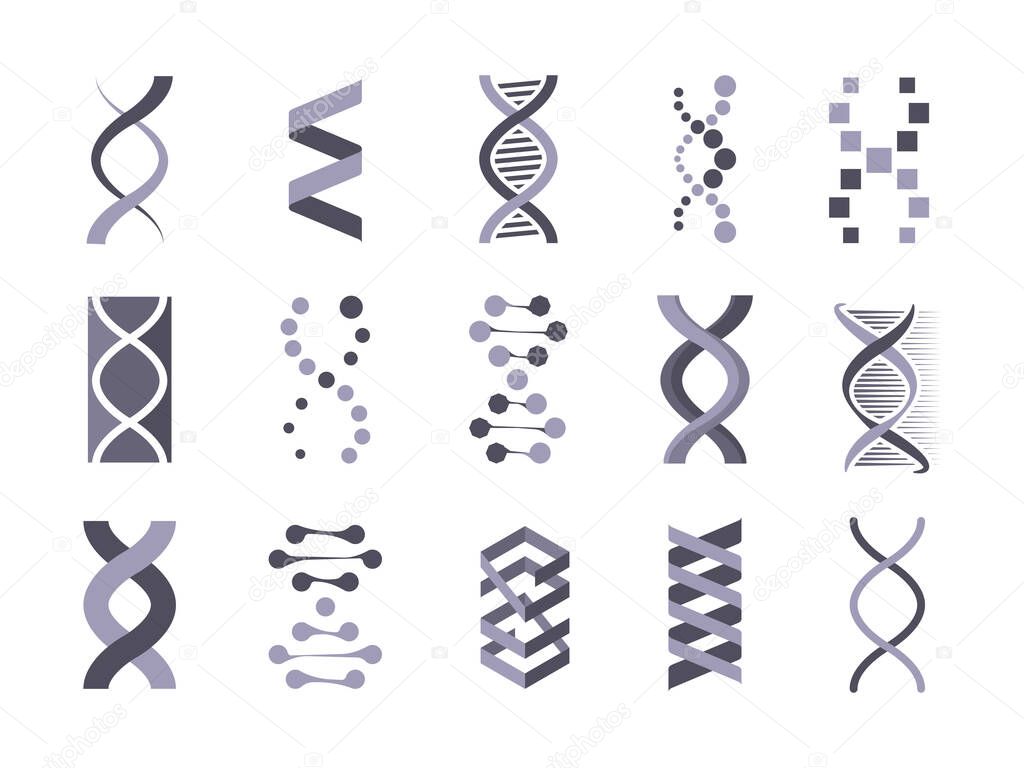 Dna helix molecule silhouette set. Code genetic humans animals is molecular spiral diagram.