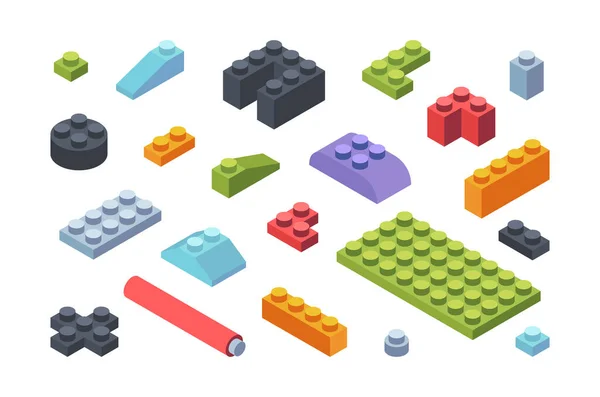 Ensemble de blocs isométriques pour enfants. Carreaux multicolores et pièces d'assemblage jouets modèles bandes géométriques diverses formes larges enfants étroits constructeur de développement. Vecteur cognitif. — Image vectorielle