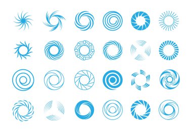 Spiral daireler soyut olarak dizildi. Yuvarlak mavi girdaplar dönüşlü girdaplar yıldız patlaması çizgileri hareket altuzay portalları sembolleri eski runik gündönümünü gösterir. Vektör soyut sembolü.