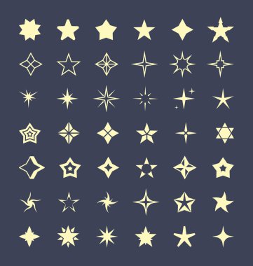Değişik şekillerde yıldızlar. Karanlık arka planda soyut grafik tasarım. Altın çokgen flaş sanat sanatı. Kumarhanenin mistik sembolü yeni umut. Vektör sihirli ışık.