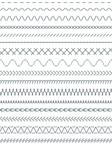 Dash határ kézzel húzott dísztárgy készlet. Díszítő geometrikus hullámos és háromszög vonalak vízszintesen filigrán stroke kiemeli elegáns pontozott nyilak vintage elválasztó. Grafikus vektor. — Stock Vector