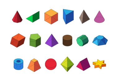 Geometrik izometrik büyük kümeyi şekillendirir. Polihedral elmas kristaller yıldız yapısı modayı takip eden küresel oktavlar piramit kırmızı çokgenler turuncu kareler ve dikdörtgenler üçgenler. Vektör biçimi.