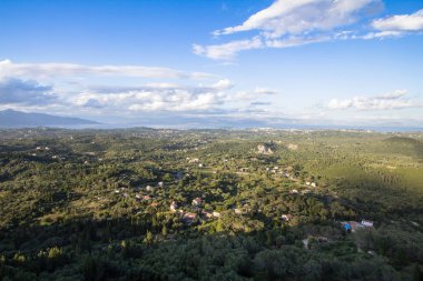 Panorama görünüm Corfu Island Pelekas köyden, Yunanistan