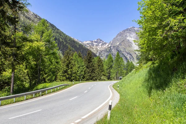 Autopista Vacía Rodeada Alpes Verano —  Fotos de Stock