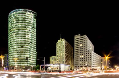 Berlin şehir, manzarası, gece, Almanya Potsdamer platz Finans Merkezi