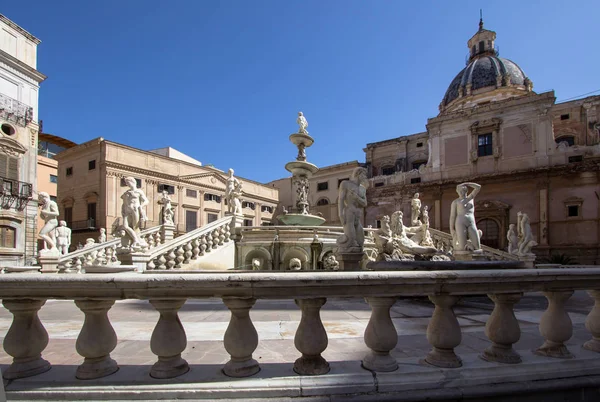 Slavná Fontána Hanby Barokní Náměstí Piazza Pretoria Palermo Itálie — Stock fotografie