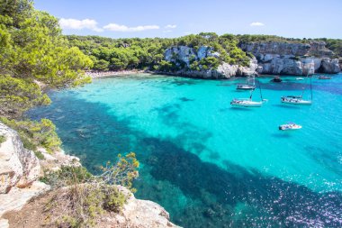 Panorama görünüm Macarella Beach Menorca, Balear Adaları, İspanya