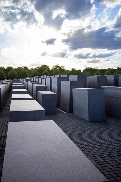 Vista Famoso Memorial Holocausto Judaico Com Belo Céu Fundo Berlim — Fotografia de Stock