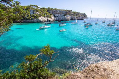 Panorama görünüm Macarella Beach Menorca, Balear Adaları, İspanya