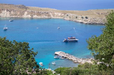 Ünlü Lindos bay Rhodos Island, Yunanistan