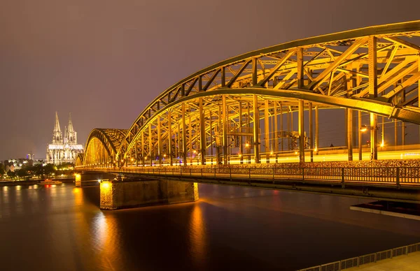 Vue Nuit Pont Hohenzollern Cathédrale Cologne Cologne Allemagne — Photo