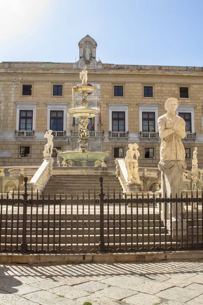 Słynnej Fontanny Wstydu Barokowym Piazza Pretoria Palermo Włochy — Zdjęcie stockowe