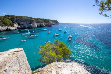 Panorama görünüm Macarella Beach Menorca, Balear Adaları, İspanya