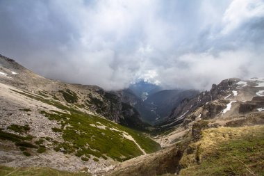 Views of landscape of the trails in a Tre Cime di Lavaredo (Drei Zinnen) mountains, Italy clipart