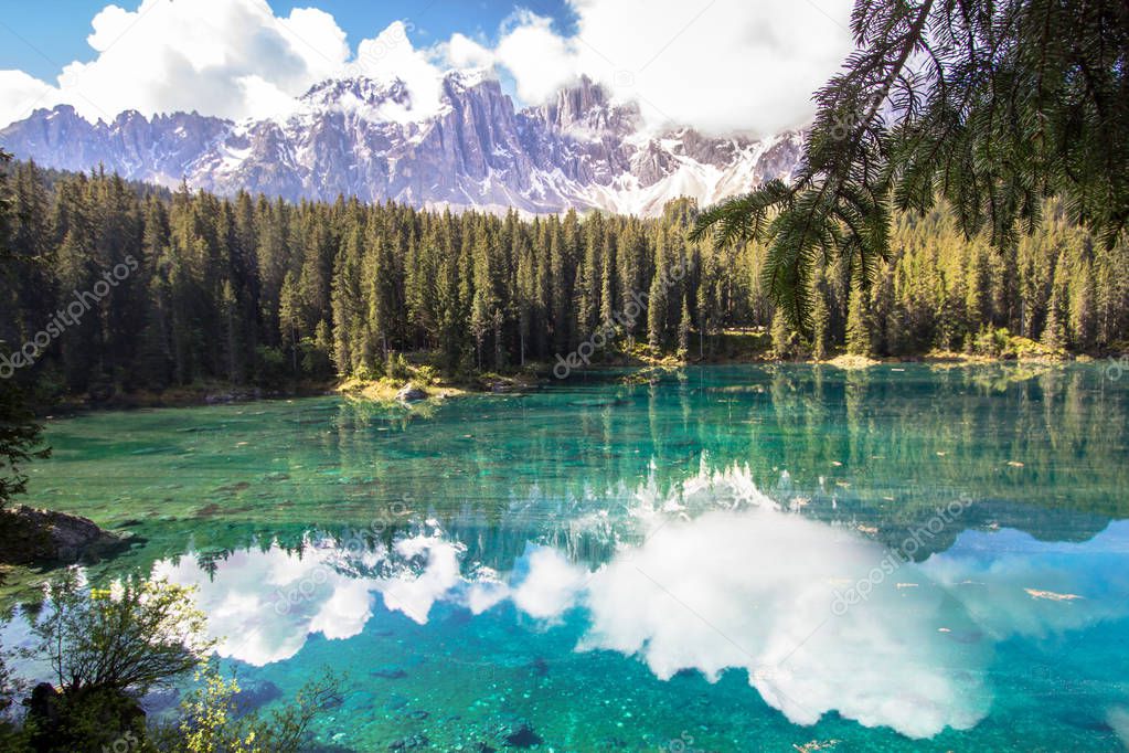 Karersee  (Lago di Carezza), lake in the Dolomites in South Tyrol, Italy