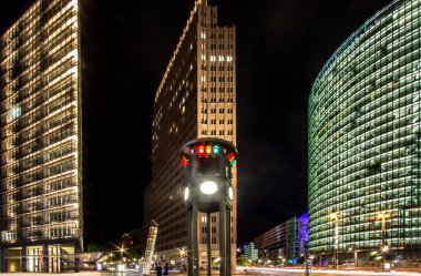 Berlin şehir, manzarası, gece, Almanya Potsdamer platz Finans Merkezi