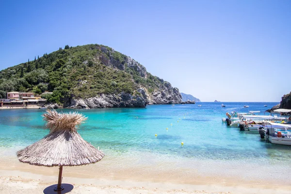 Agios Spyridon Bay Híres Paleokastritsa Resort Korfu Görögország — Stock Fotó