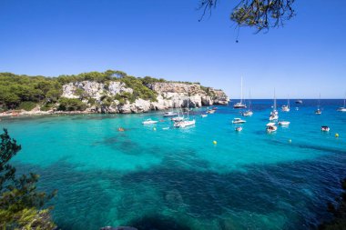 Panorama görünüm Macarella Beach Menorca, Balear Adaları, İspanya