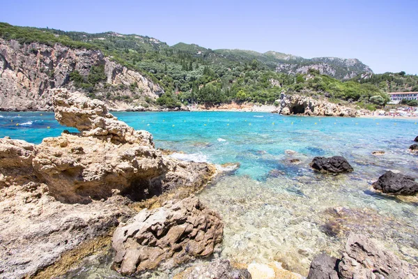 Bahía Ampelaki Famoso Complejo Paleokastritsa Isla Corfú Grecia — Foto de Stock