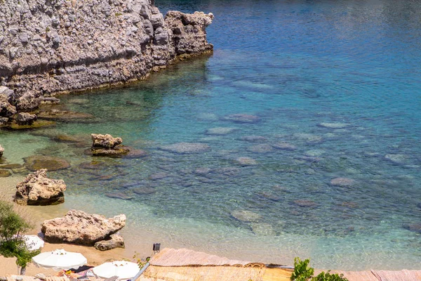 Вид Знаменитий Святого Павла Бухти Lindos Острові Родос Греція — стокове фото