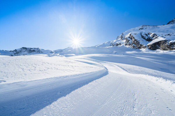 Winter snow covered mountain Allalin, Saas-Fee, Switzerland