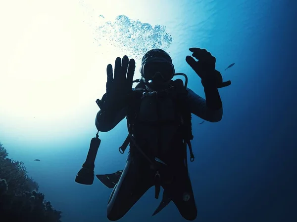 Scuba Diver aflopend naar de bodem — Stockfoto