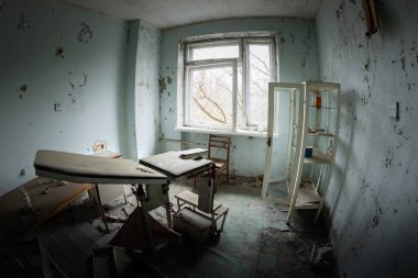 Deserted Hospital room in Pripyat, Chernobyl Excusion Zone 2019 clipart