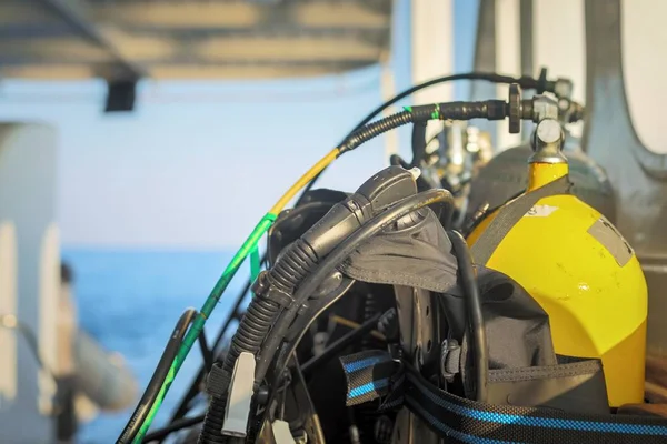 Scuba gear on the boat drying — Stock Photo, Image