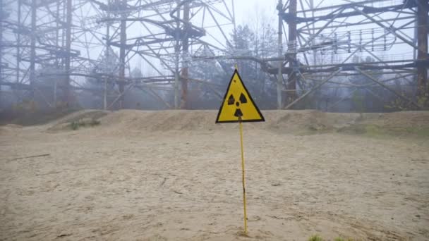 Beware Radiation Sign Outskirts Pripyat — Stock Video