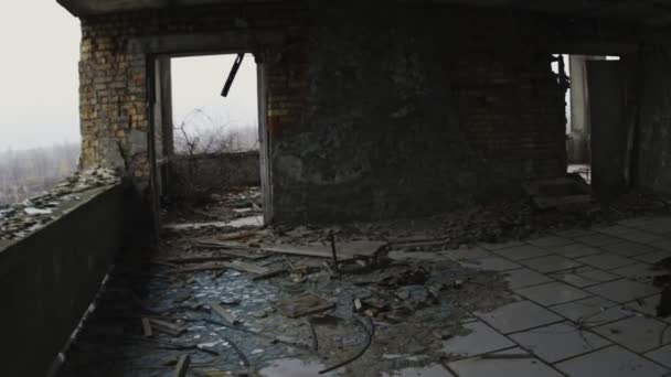 Εγκαταλελειμμένος Διάδρομος Της Pripyat Τσερνομπίλ Ζώνη Αποκλεισμού 2019 — Αρχείο Βίντεο