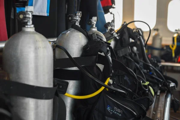 Scuba gear on the boat drying — Stock Photo, Image