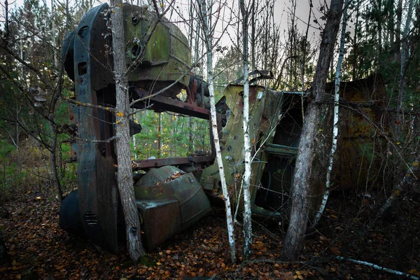 Fallen tree on abandoned truck left outside — Stock Photo, Image