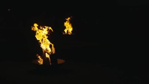 Bonfire burning outside in the night — Stock Video