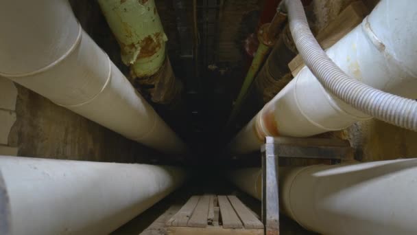 Dark underground tunnel made out of pipes — Stock Footage Dark underground tunnel made out of pipes Video Clip