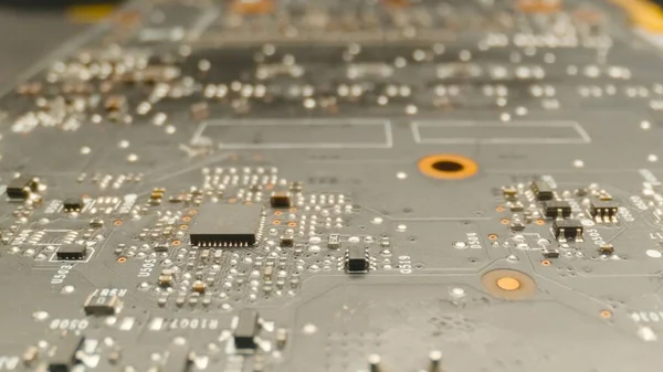 Motherboard close up photo with transistors — Stock Photo, Image