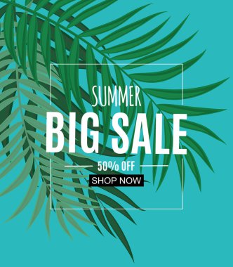 Soyut yaz Satılık palmiye yaprakları ile arka plan. Vektör çizim