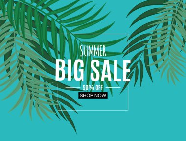 Soyut yaz Satılık palmiye yaprakları ile arka plan. Vektör çizim