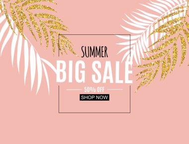 Soyut yaz Satılık palmiye yaprakları ile arka plan. Vektör çizim