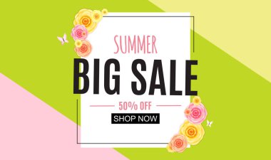 Frame ile Soyut Yaz Satışı Arkaplanı. Vektör İllüstrasyonu