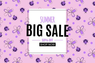 Frame ile Soyut Yaz Satışı Arkaplanı. Vektör İllüstrasyonu